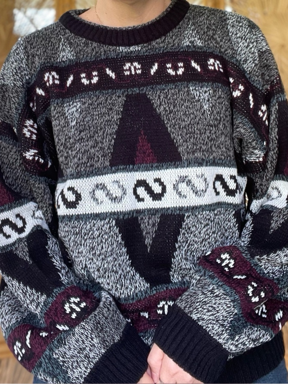 Vintage Men’s Expressions Sweater Geometric 90s Y2K Large L